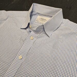 Charles Tyrwhitt Mens 16.5 36 Blue Gingham Non-Iron Slim Fit Dress Shirt Cotton